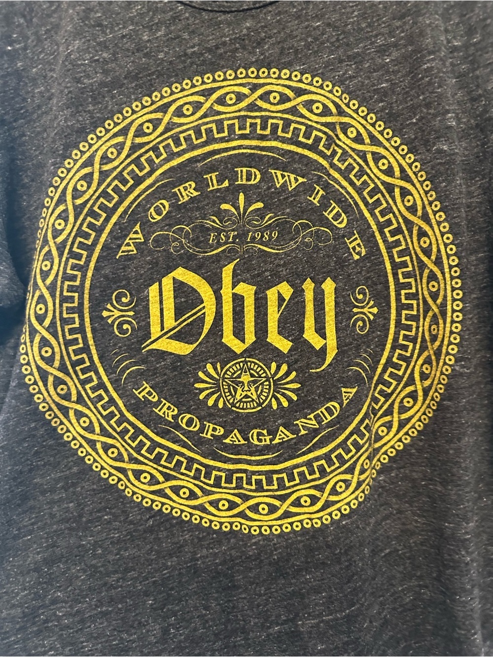 Obey Men’s Black Short-Sleeve Crewneck T-Shirt with Gold Graphic Seal Large - Picture 2 of 5